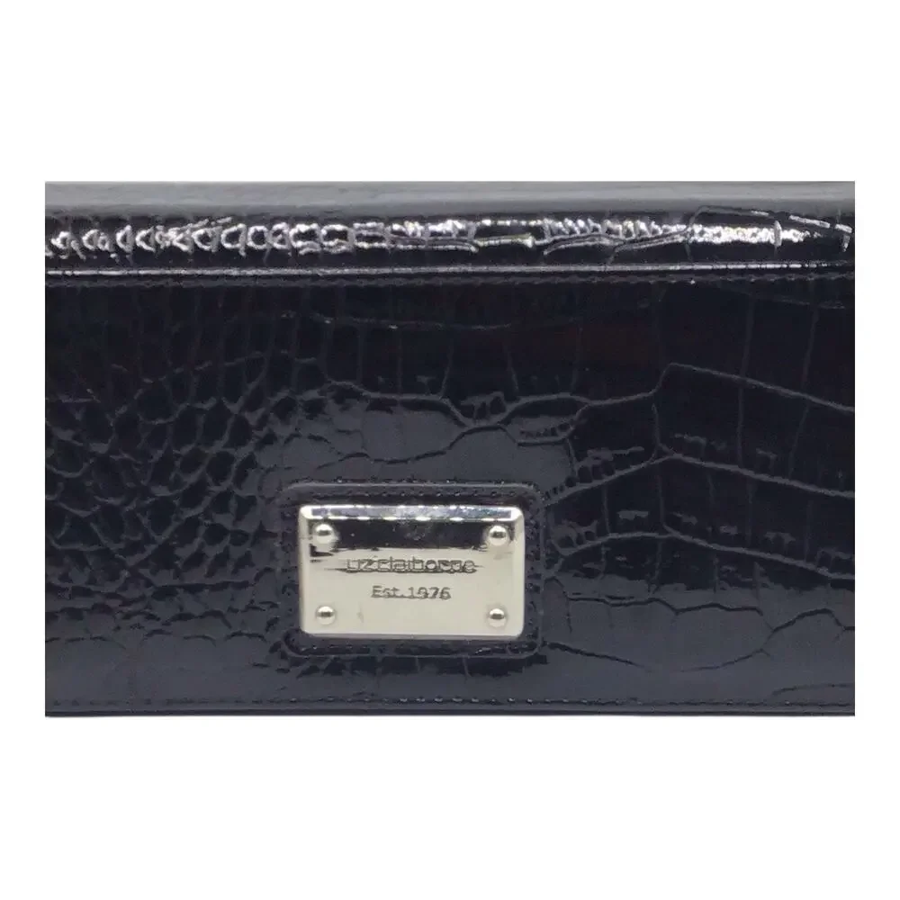 Liz Claiborne Black Faux Snakeskin Travel Jewelry Case Zipper Organizer
